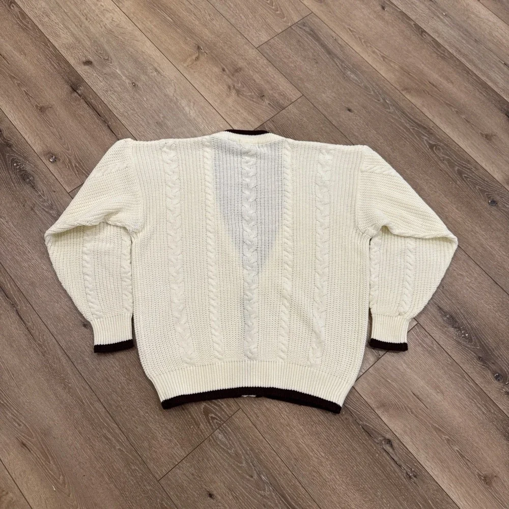 TownCraft Cardigan Mens L Tall Cable Knit‎ Acrylic 80s 90s Retro Sweater Vintage